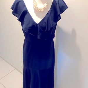 Jenny Yoo  Ruffle V Neck Navy Blue Ball Gown Sz 10